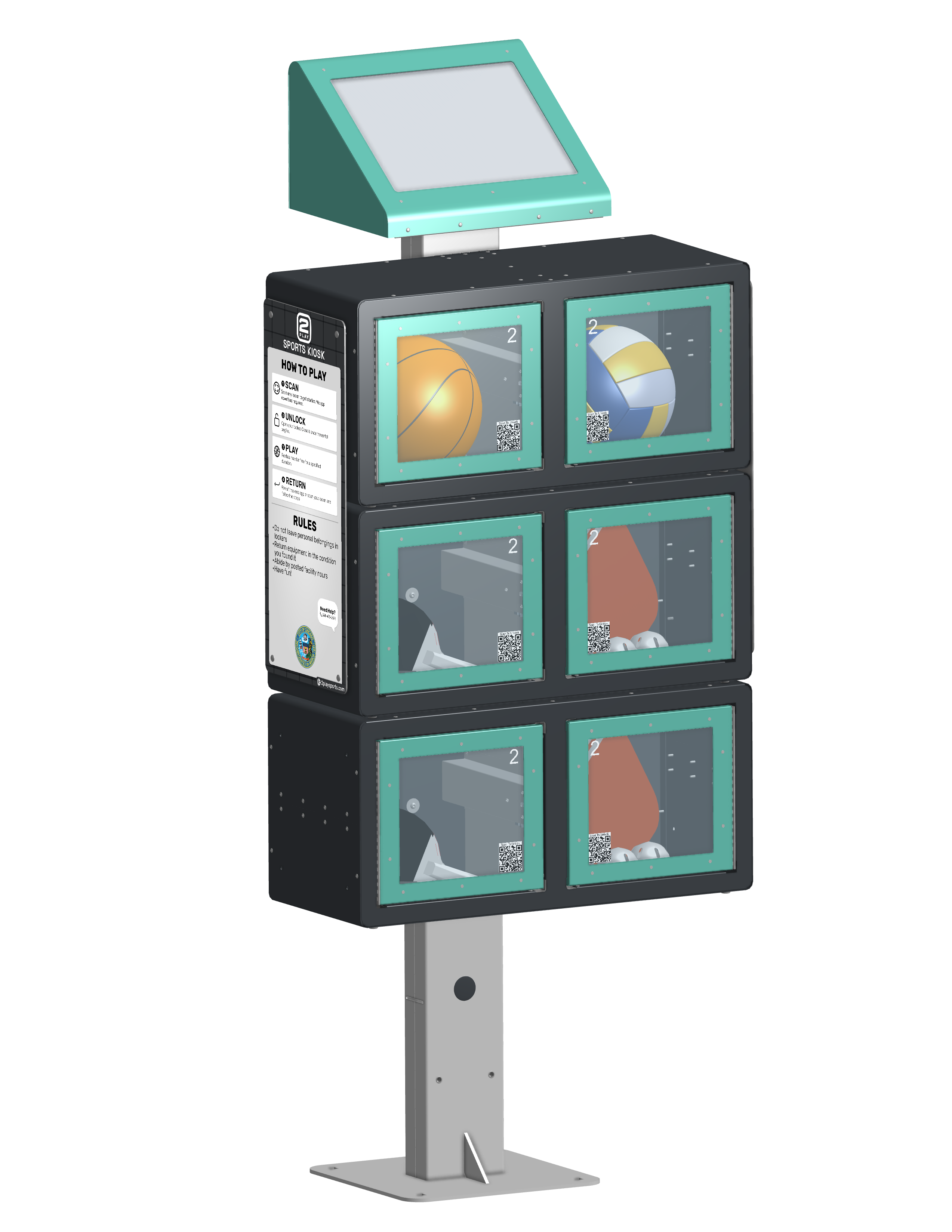 6-locker kiosk: 6 regular, 0 wide